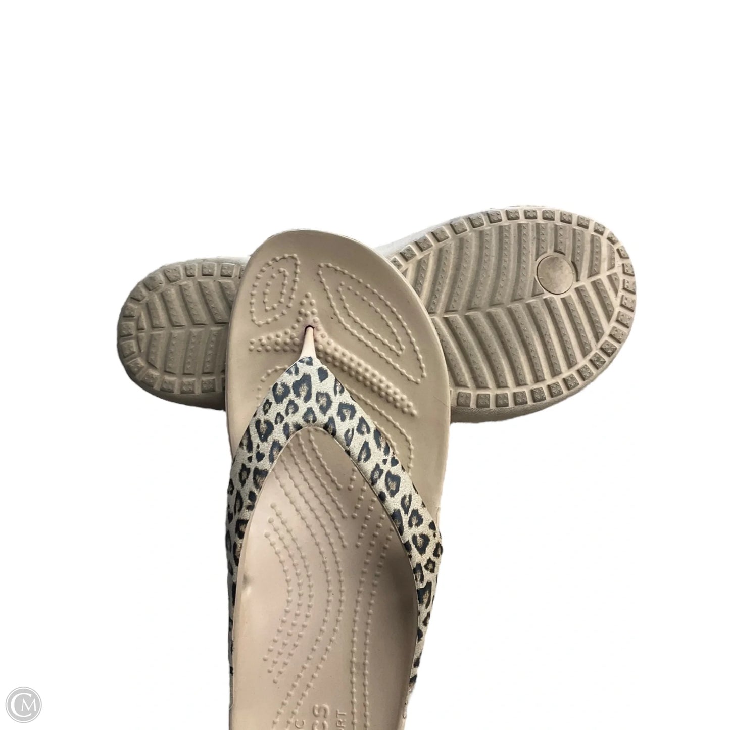 Sandals Flip Flops By Crocs In Animal Print, Size: 8