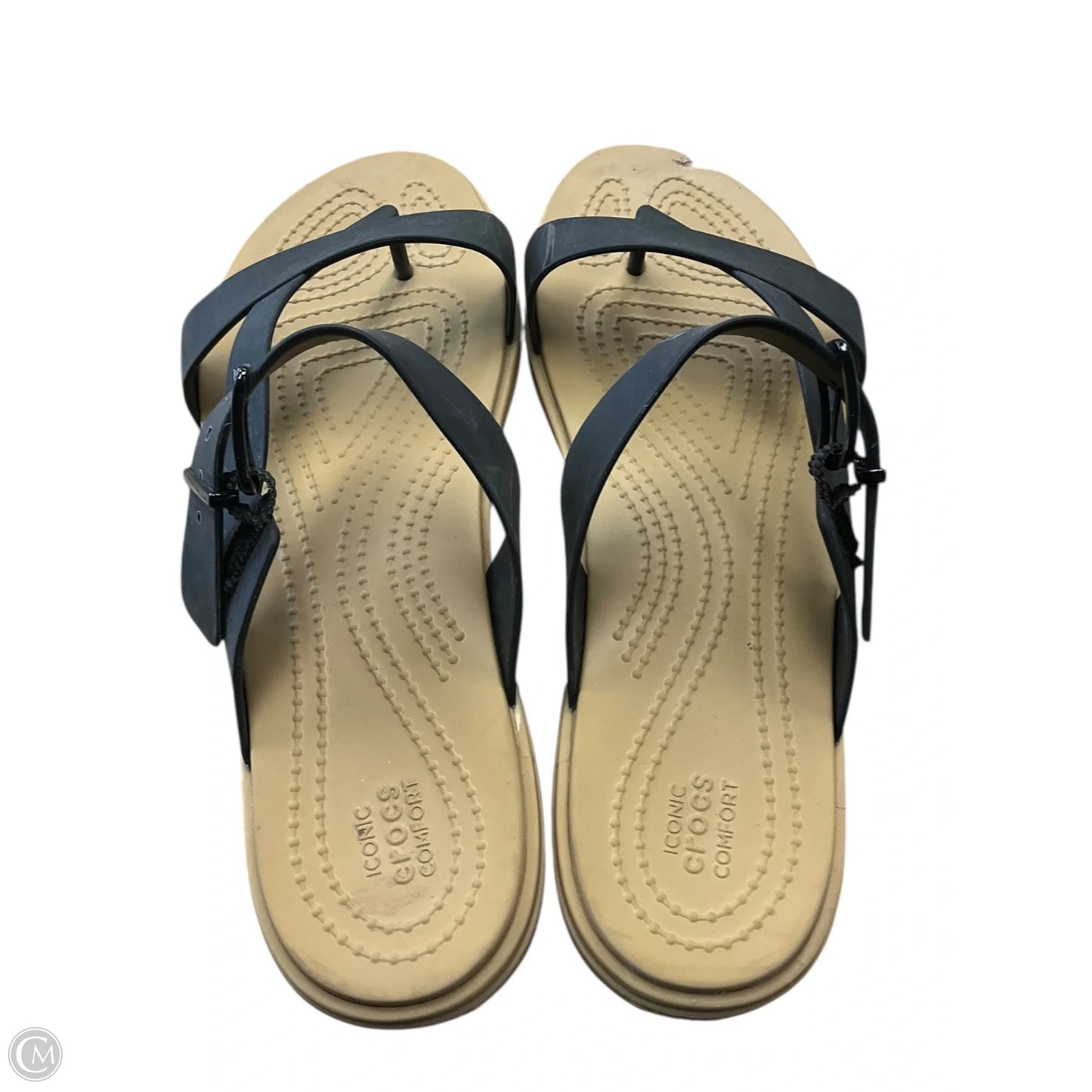 Sandals Flats By Crocs In Black, Size: 8