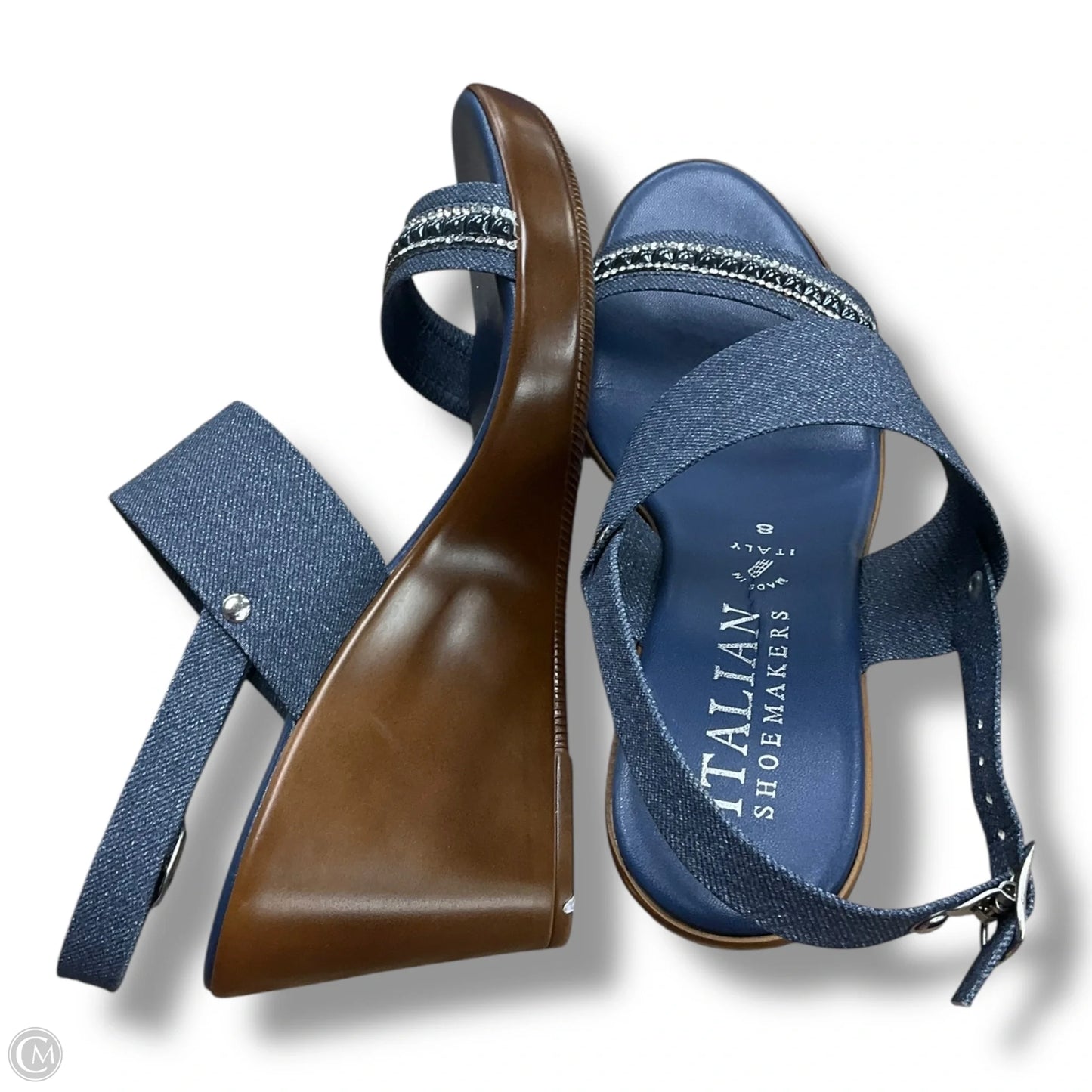 Shoes Heels Wedge By Italian Shoemakers In Blue Denim, Size: 8