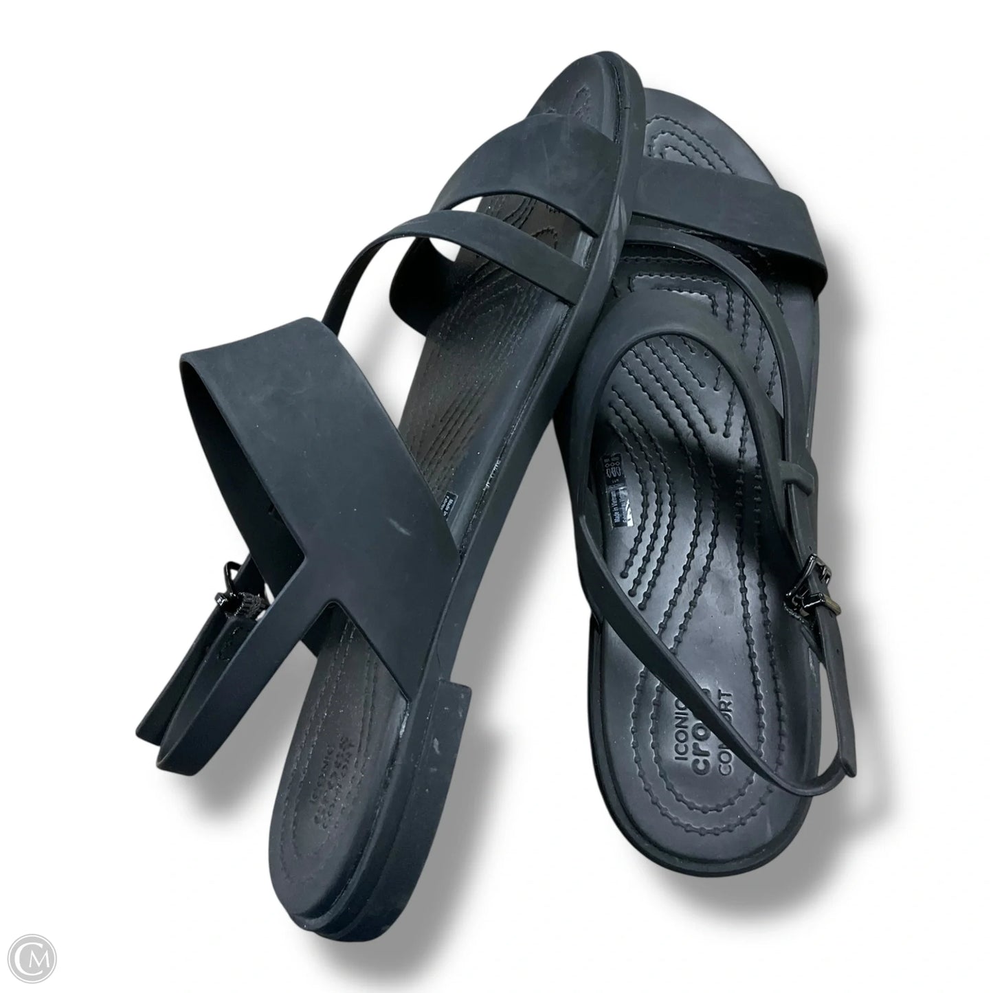 Sandals Flats By Crocs In Black, Size: 11