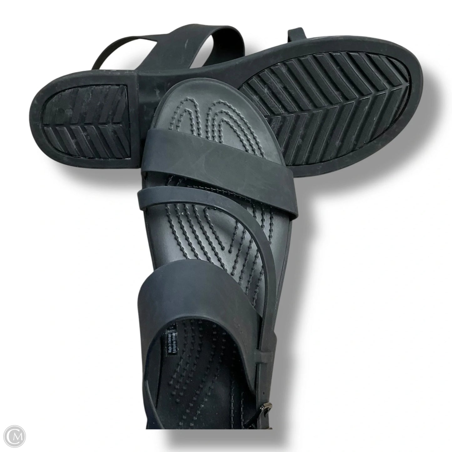 Sandals Flats By Crocs In Black, Size: 11