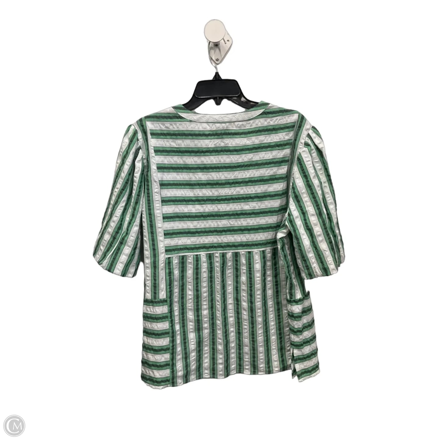 Blouse Short Sleeve By Ali Miles In Green & White, Size: L