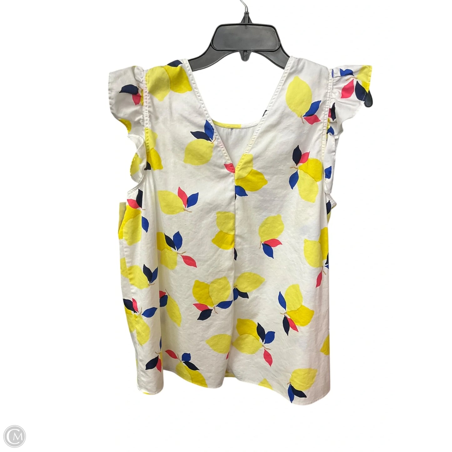 Top Sleeveless Designer By Kate Spade In White & Yellow, Size: M