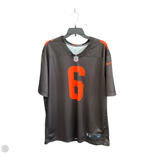 Athletic Top Short Sleeve By Nike Apparel In Brown & Orange, Size: Xl