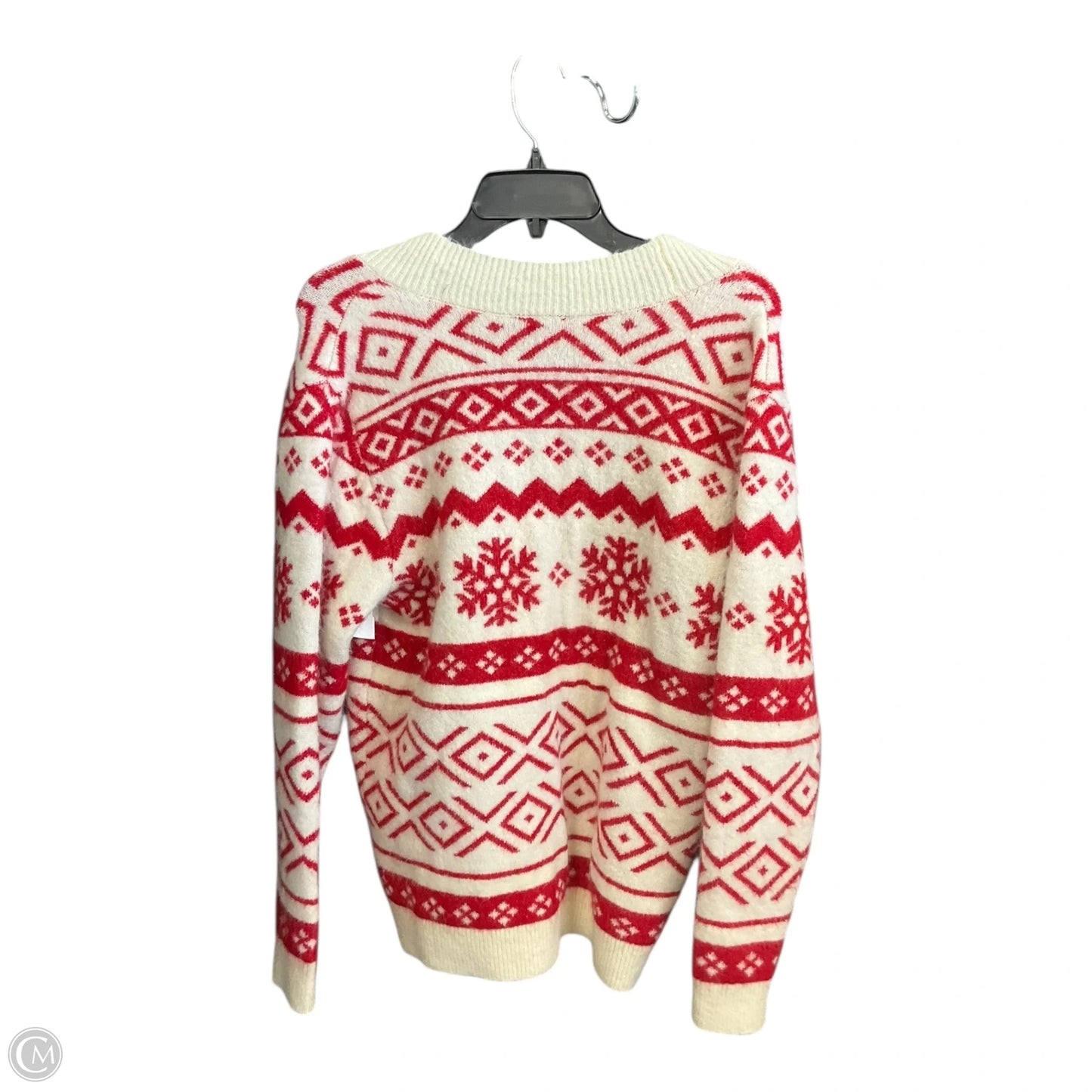 Sweater Cardigan By Clothes Mentor In Red & White, Size: M