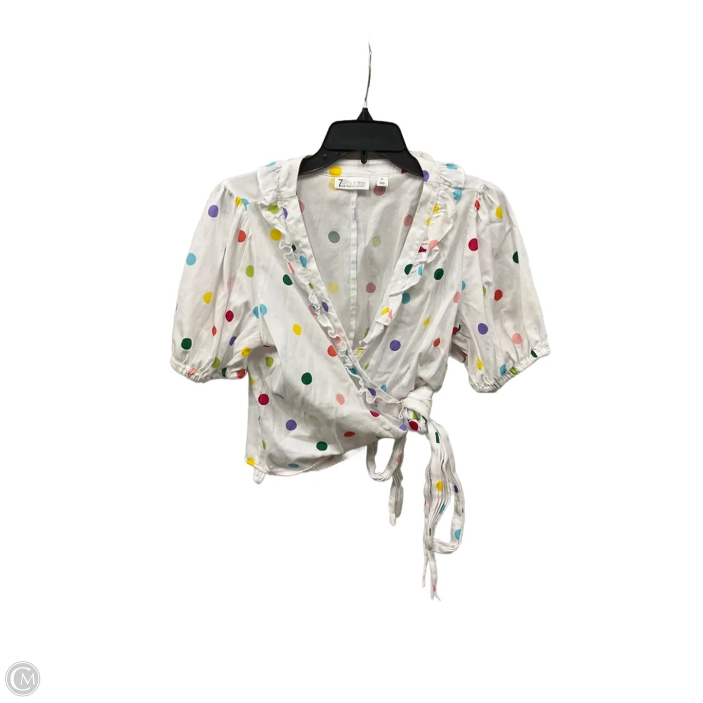 Top Short Sleeve By New York And Co In Polkadot Pattern, Size: M