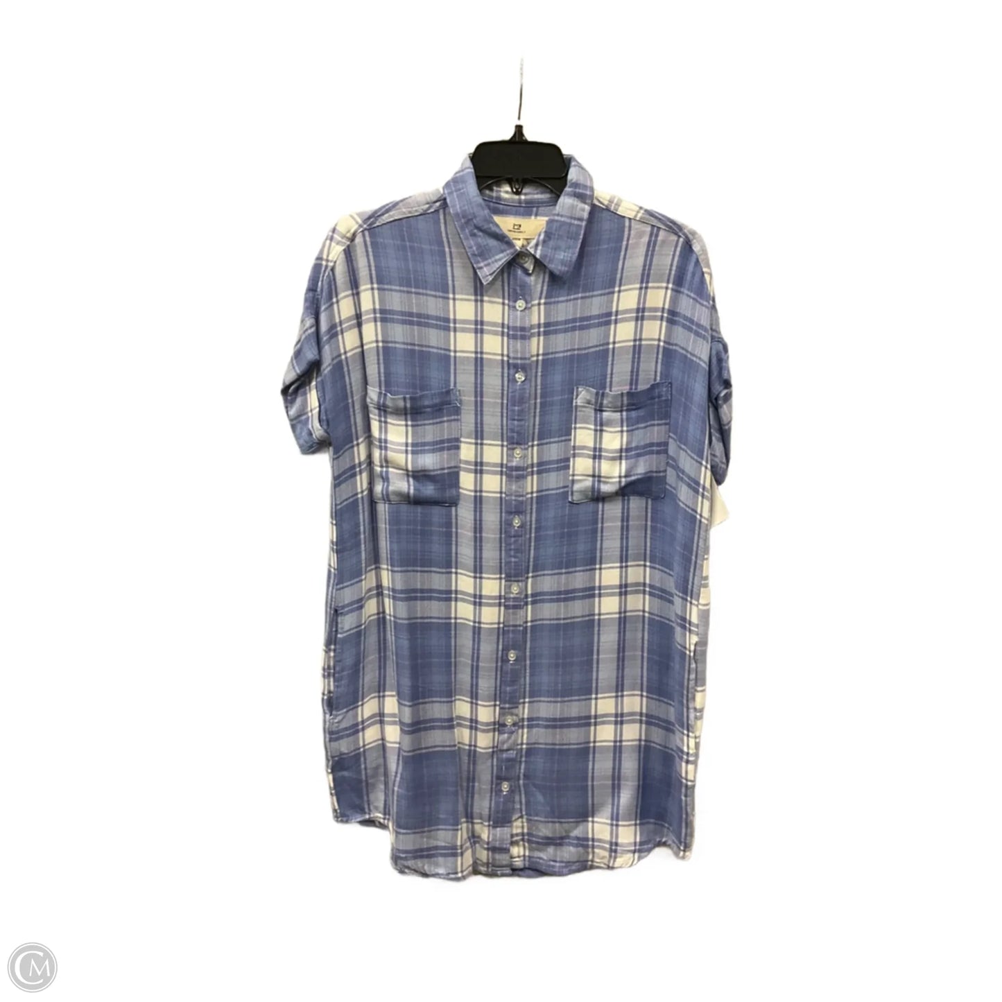 Blouse Short Sleeve By Thread And Supply In Plaid Pattern, Size: M