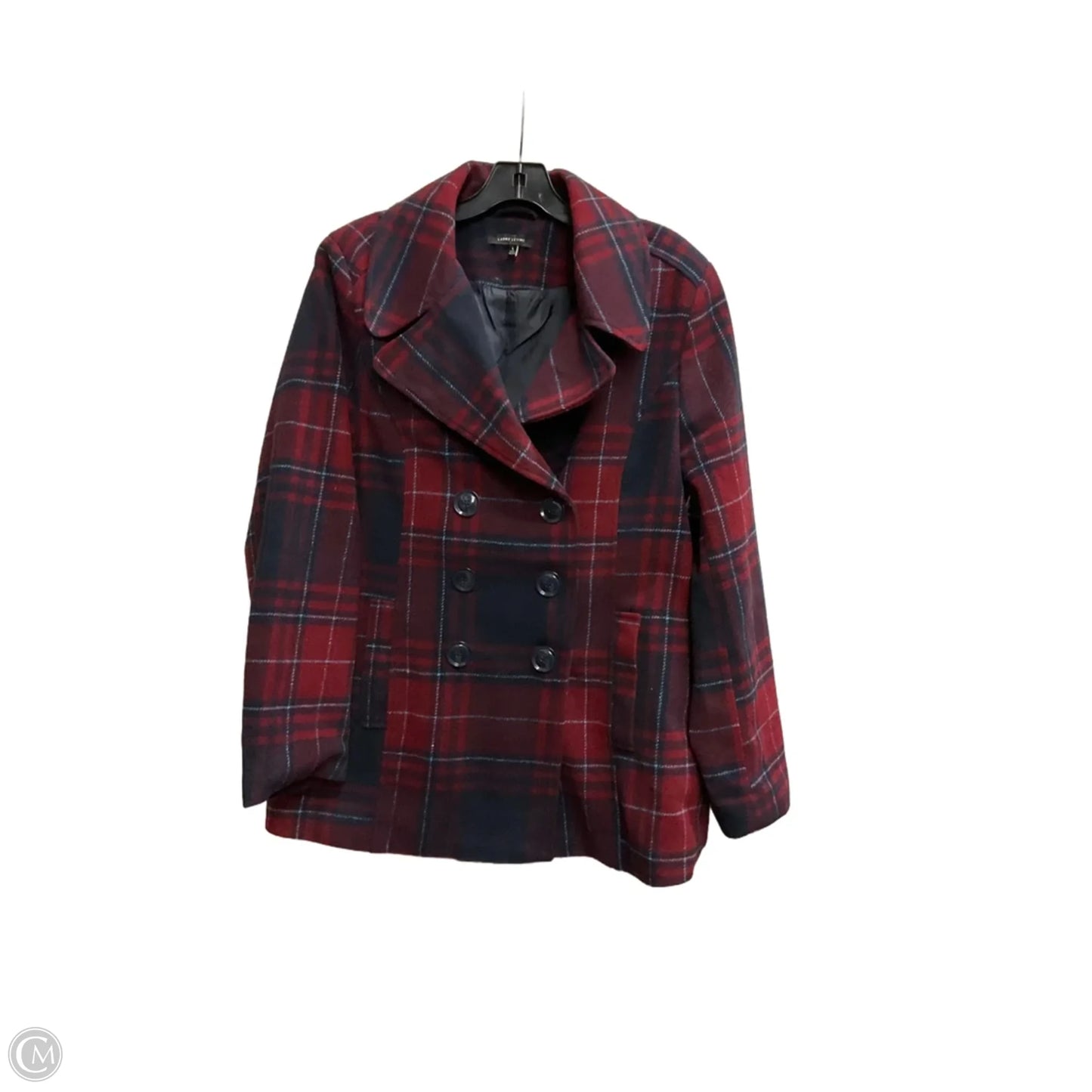 Coat Peacoat By Larry Levine In Plaid Pattern, Size: L