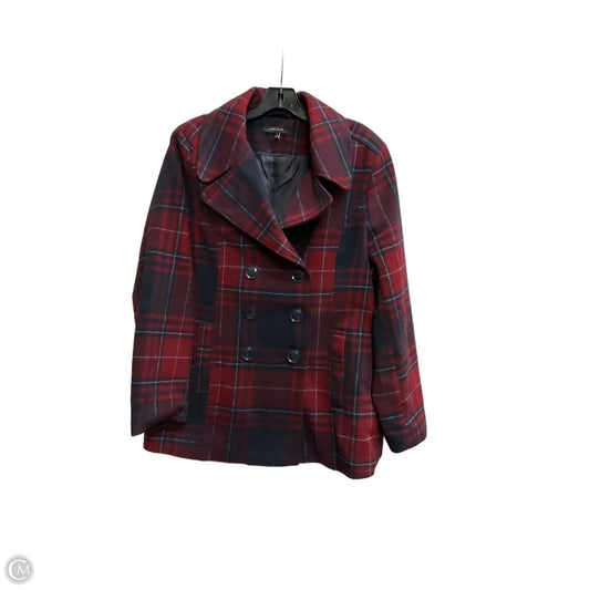 Coat Peacoat By Larry Levine In Plaid Pattern, Size: L