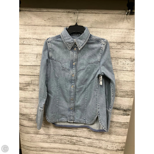 Blouse Long Sleeve By Mng In Blue Denim, Size: M