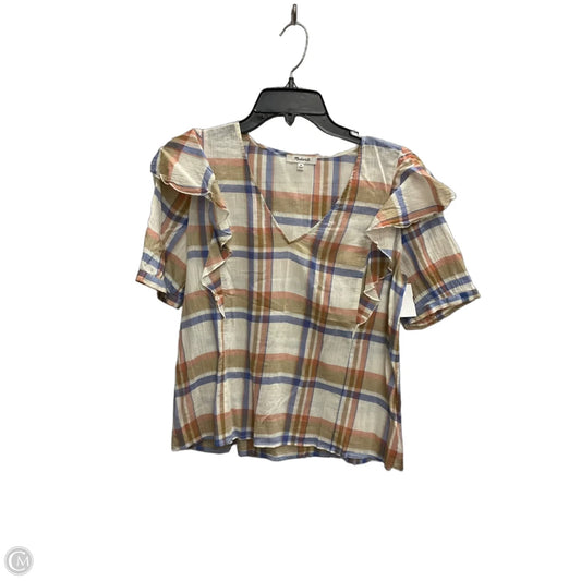 Top Short Sleeve By Madewell In Plaid Pattern, Size: M