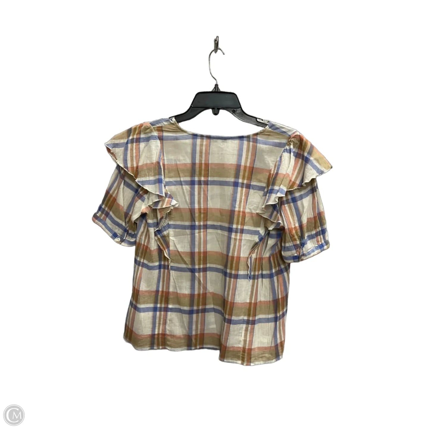 Top Short Sleeve By Madewell In Plaid Pattern, Size: M