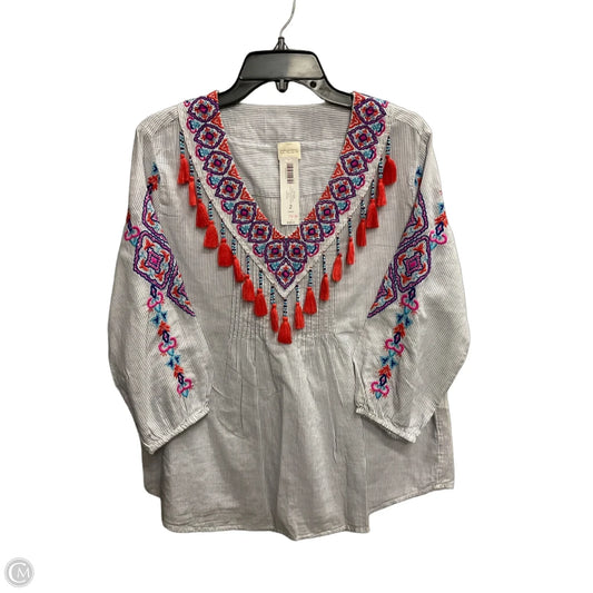 Top 3/4 Sleeve By Chicos In Striped Pattern, Size: L