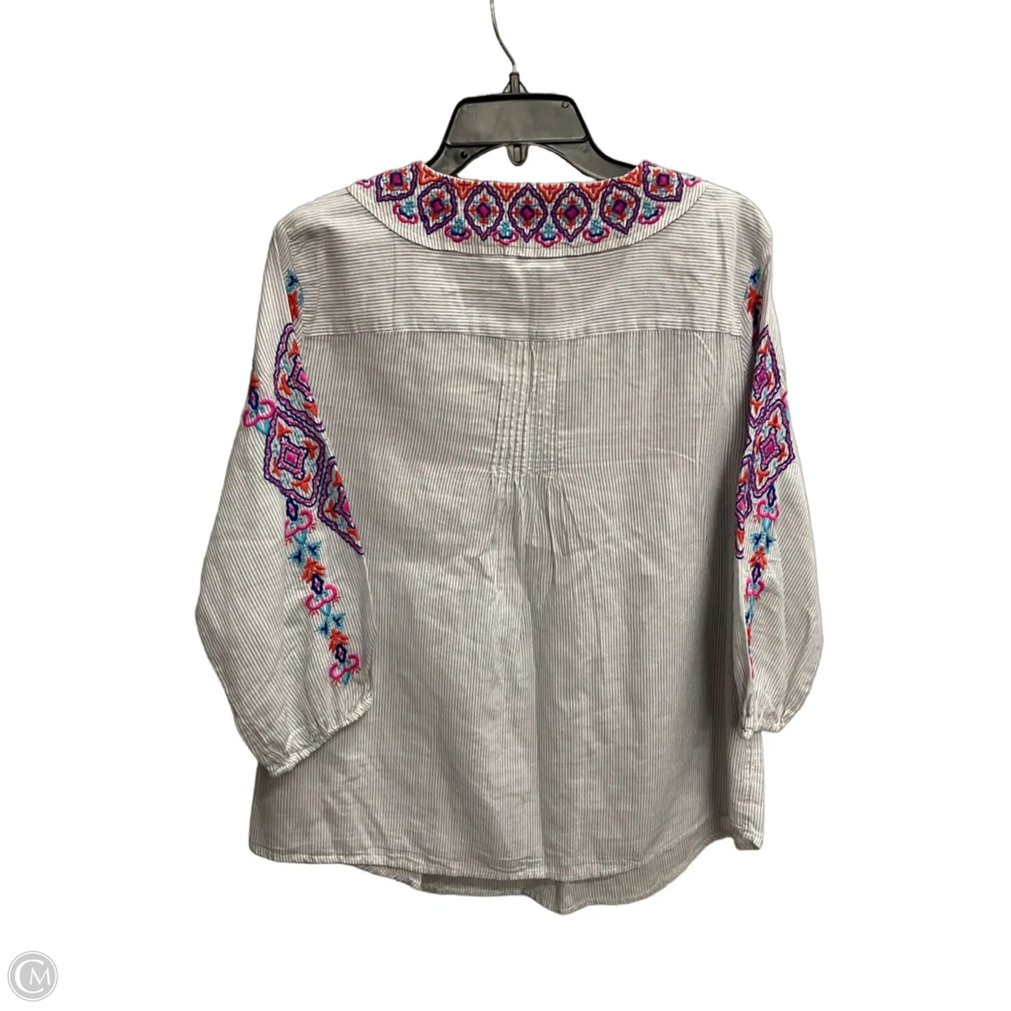 Top 3/4 Sleeve By Chicos In Striped Pattern, Size: L