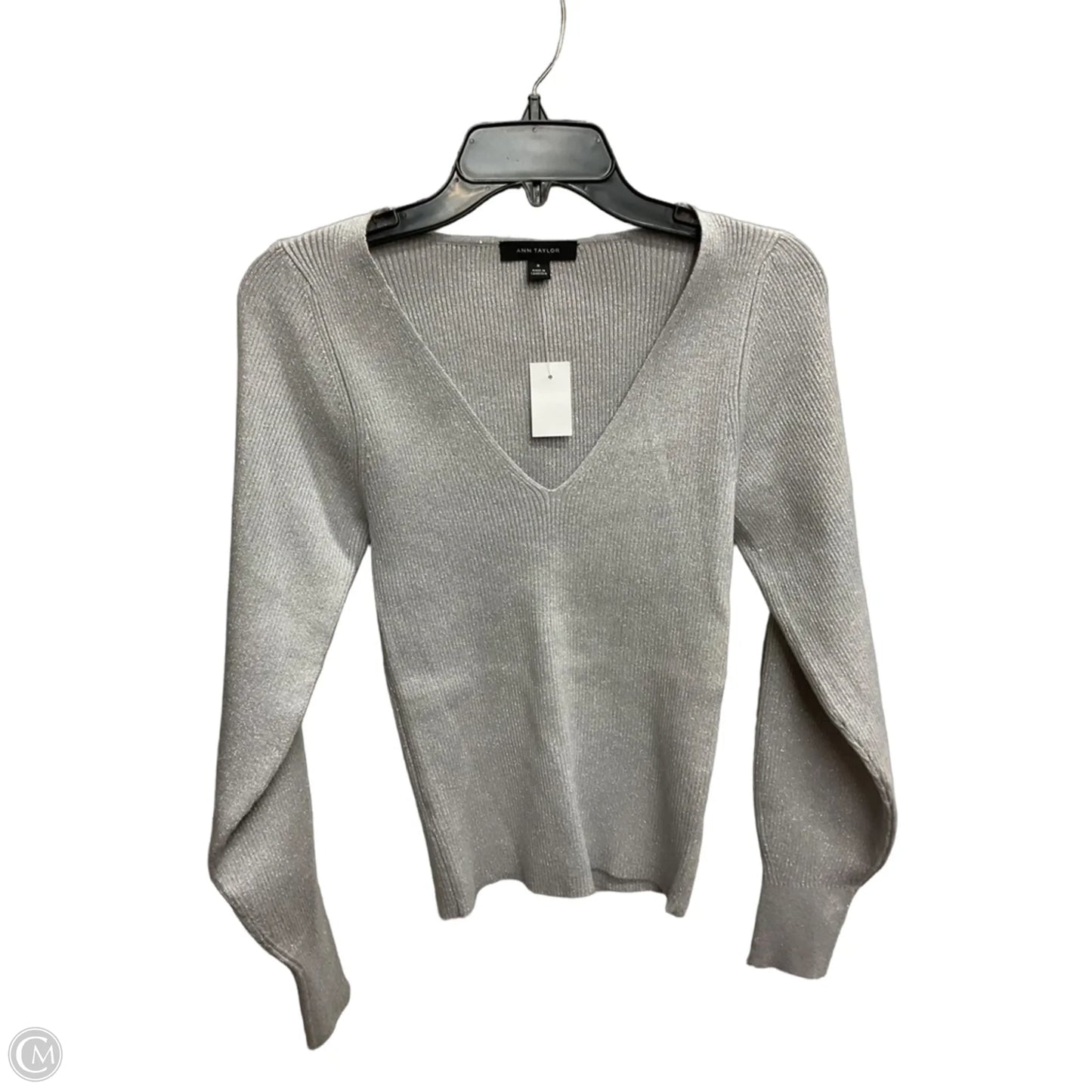 Top Long Sleeve By Ann Taylor In Silver, Size: M