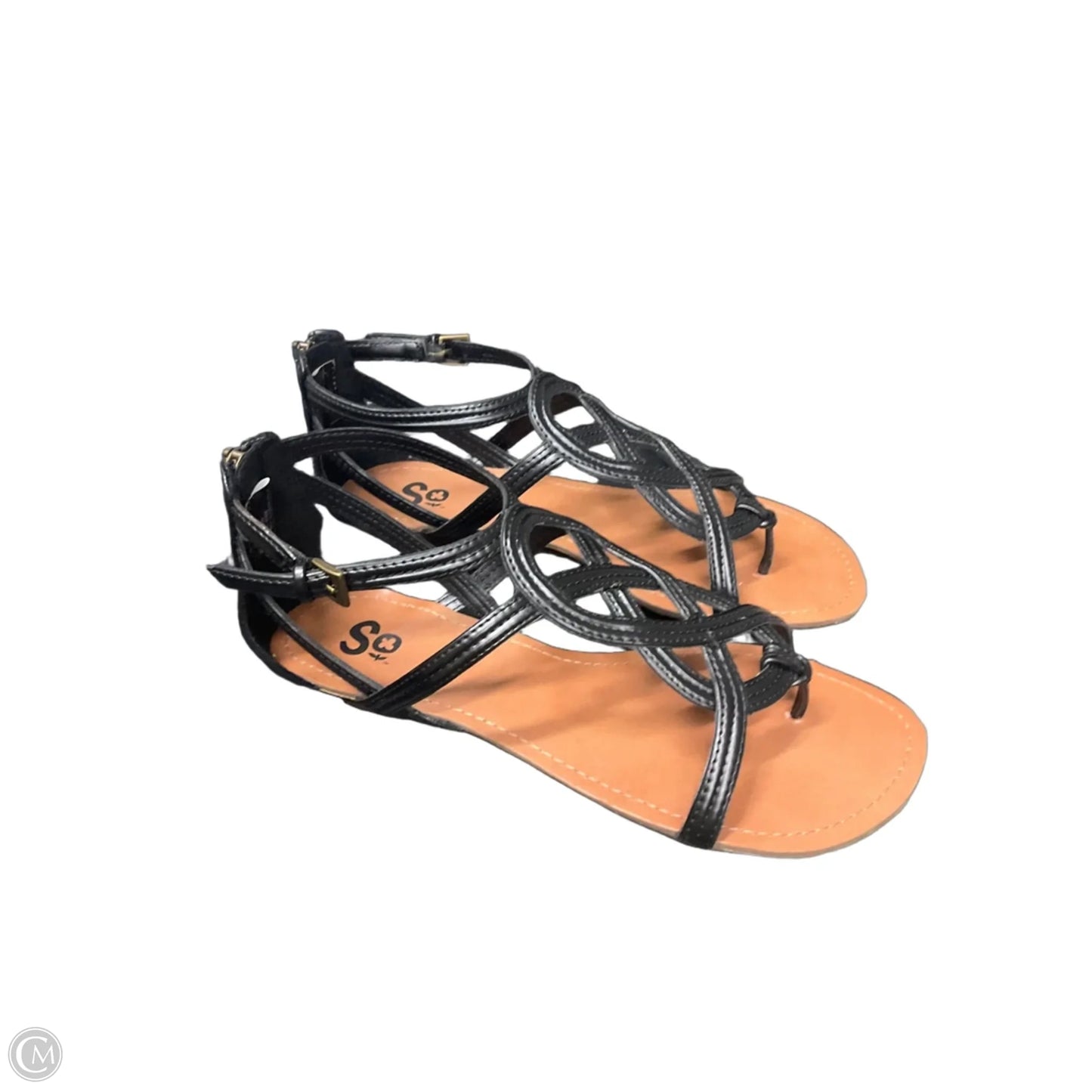 Sandals Flats By So In Black, Size: 9