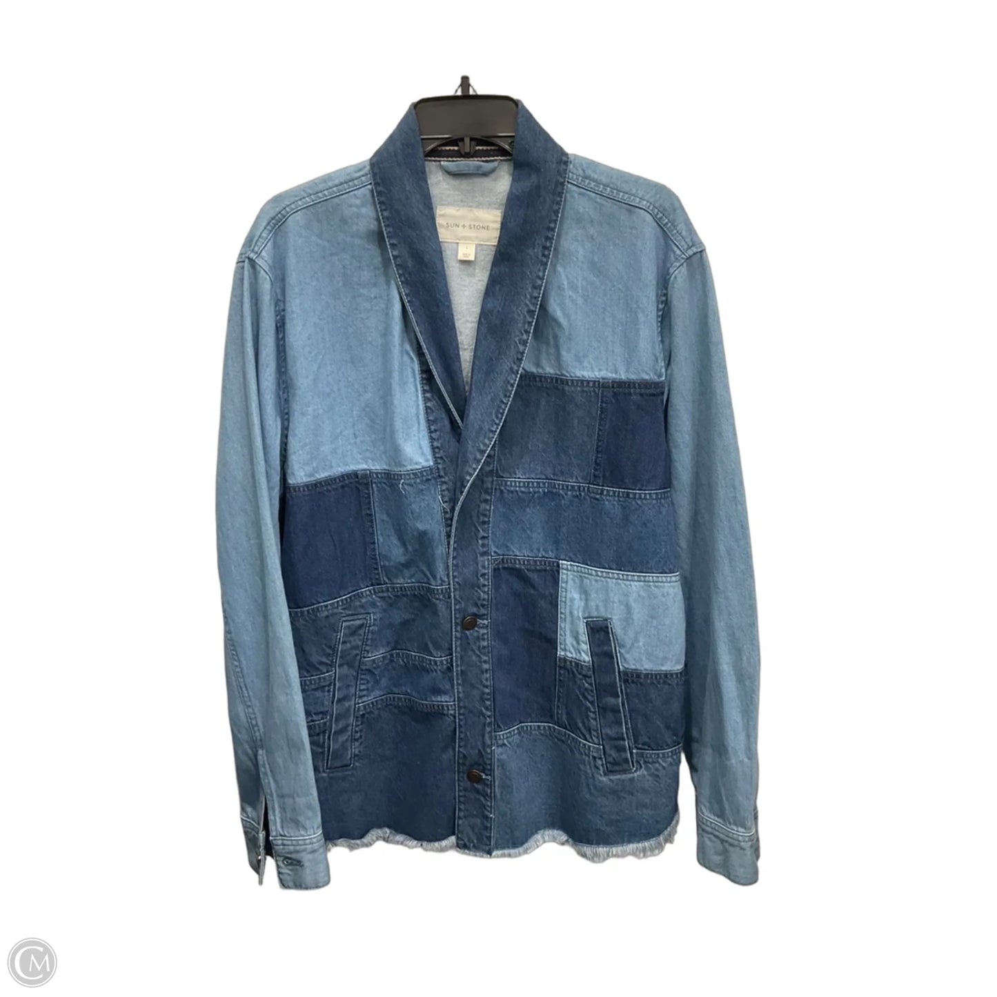 Blazer By Clothes Mentor In Blue Denim, Size: L