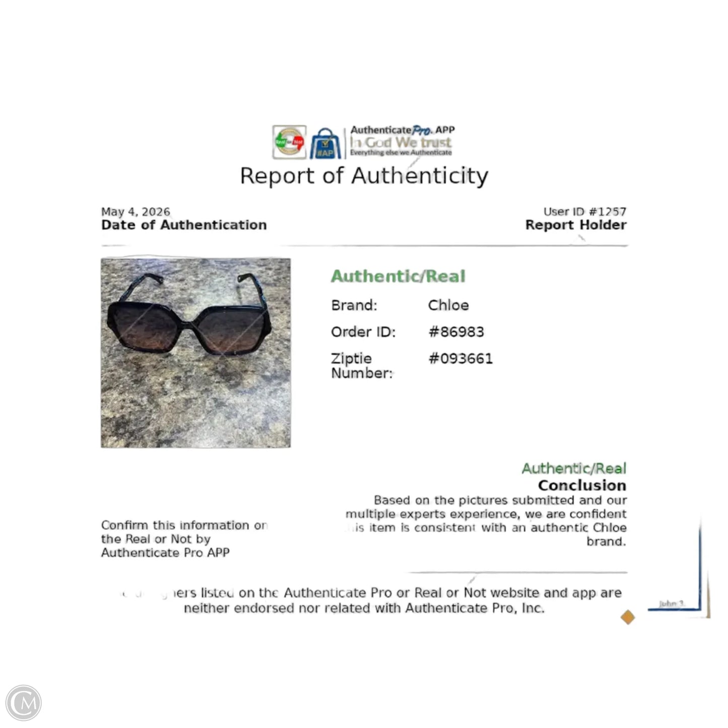 Sunglasses Luxury Designer By Chloe