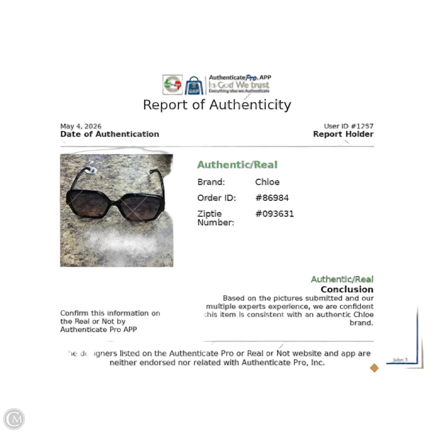 Sunglasses Luxury Designer By Chloe