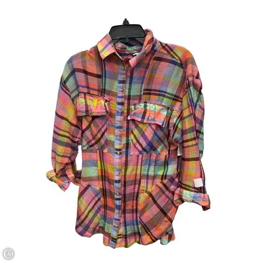 Blouse Long Sleeve By Pilcro In Plaid Pattern, Size: Xxs