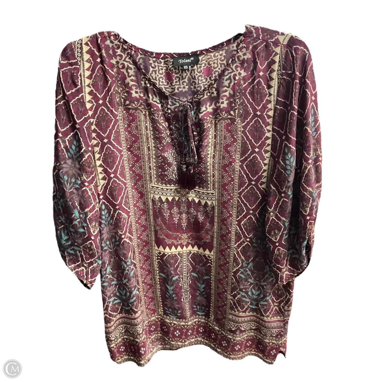 Tunic 3/4 Sleeve By Tolani In Floral Print, Size: Xs