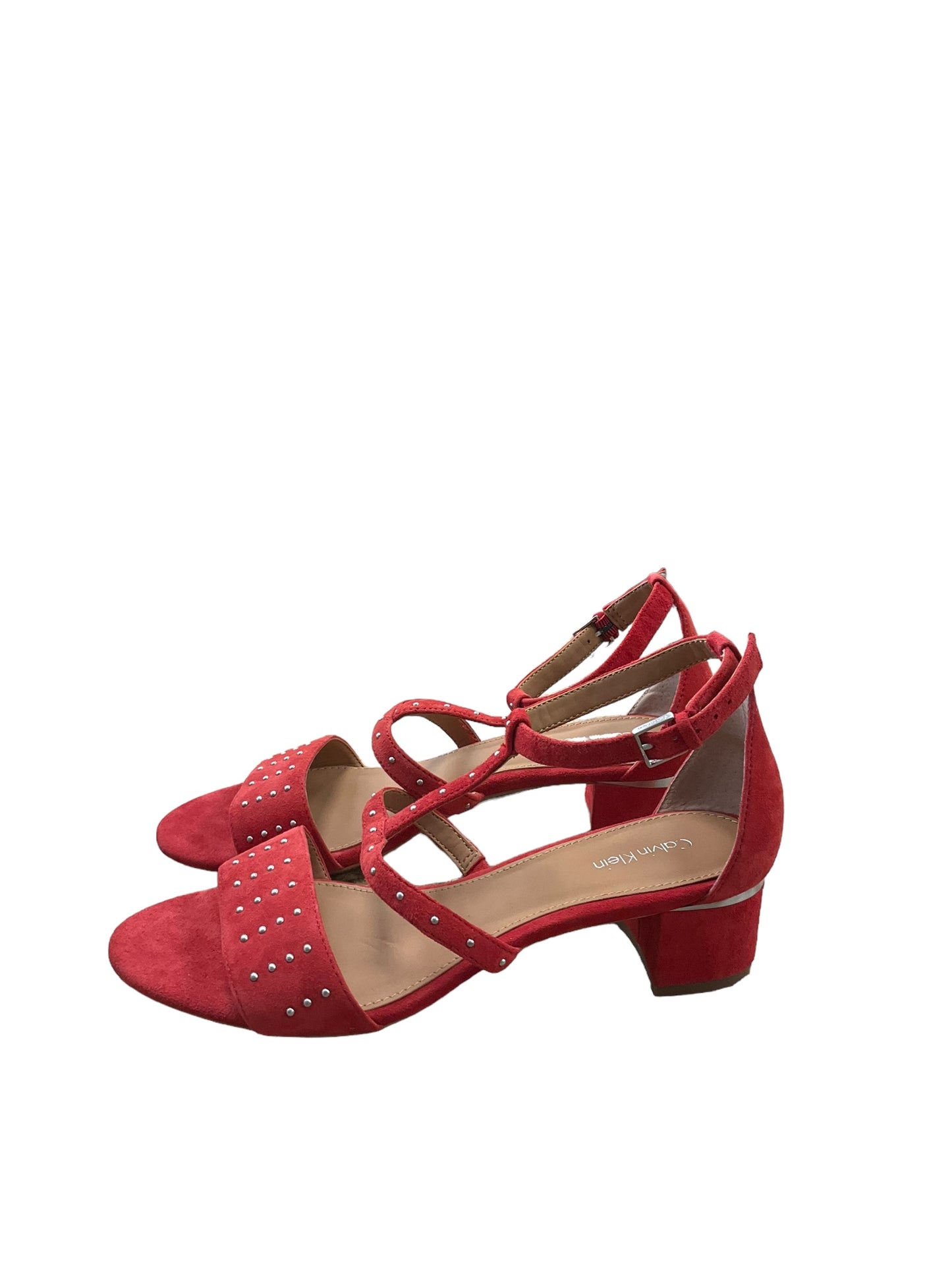 Red Sandals Heels Block Calvin Klein, Size 9.5