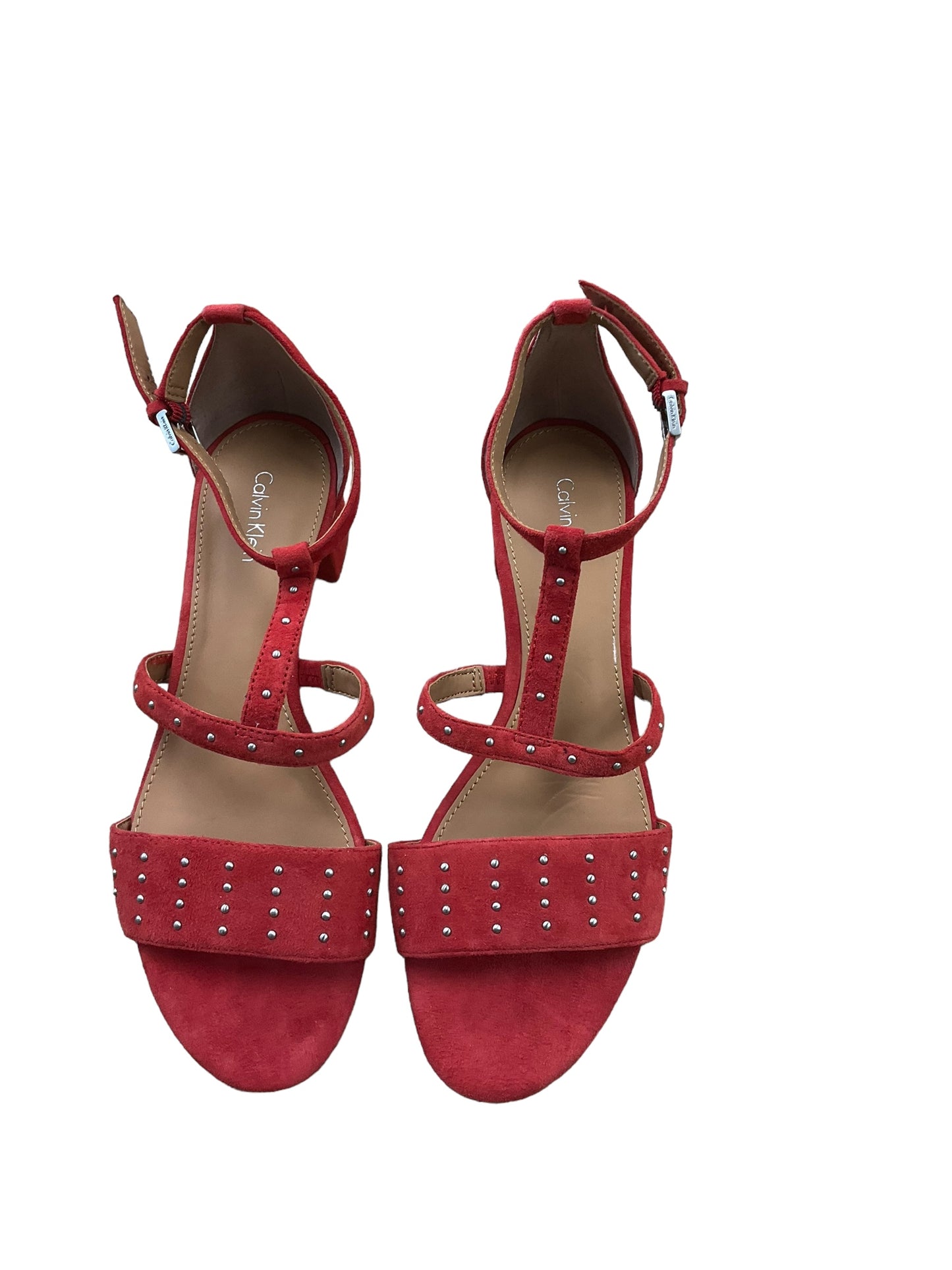 Red Sandals Heels Block Calvin Klein, Size 9.5