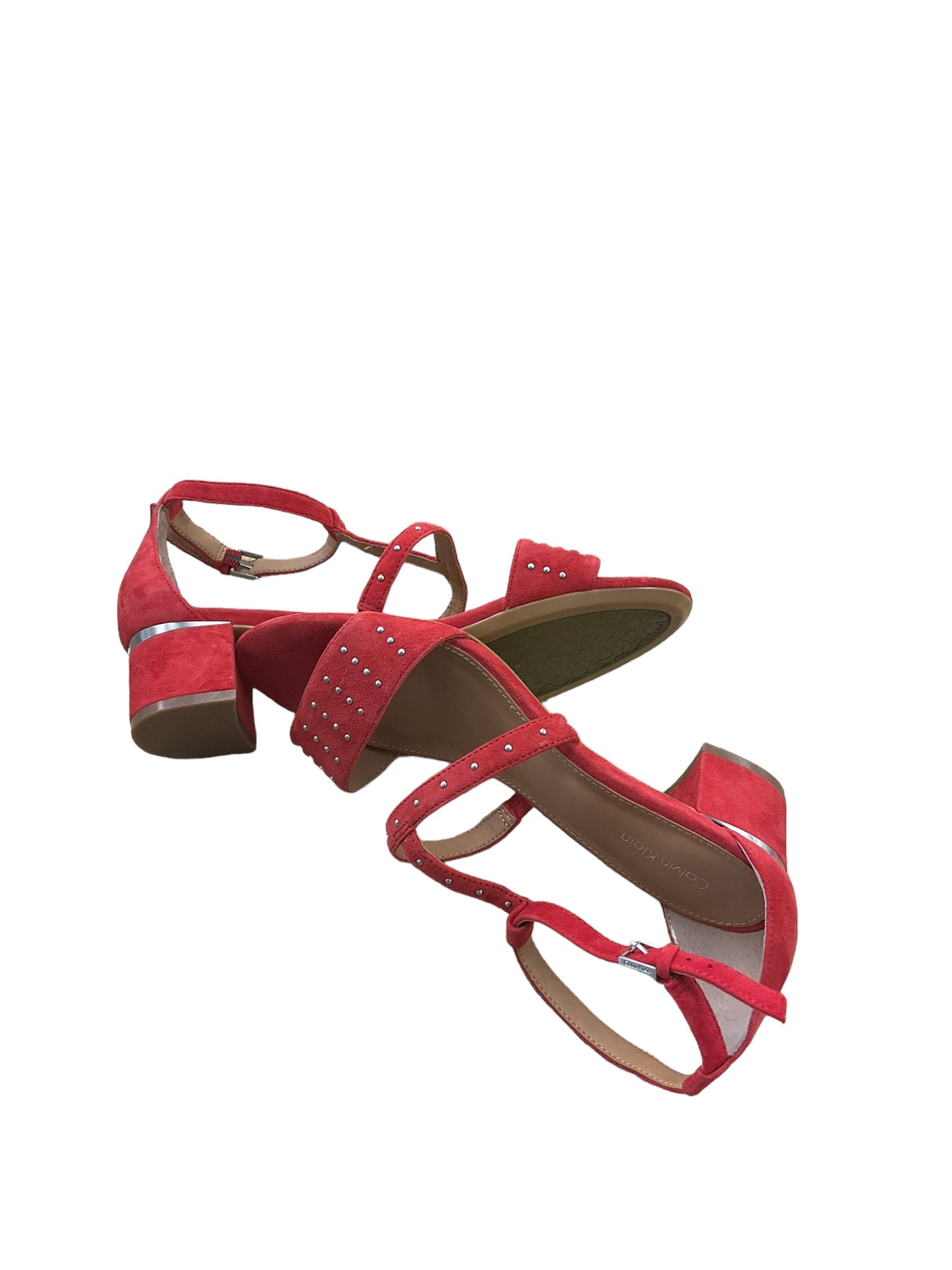 Red Sandals Heels Block Calvin Klein, Size 9.5