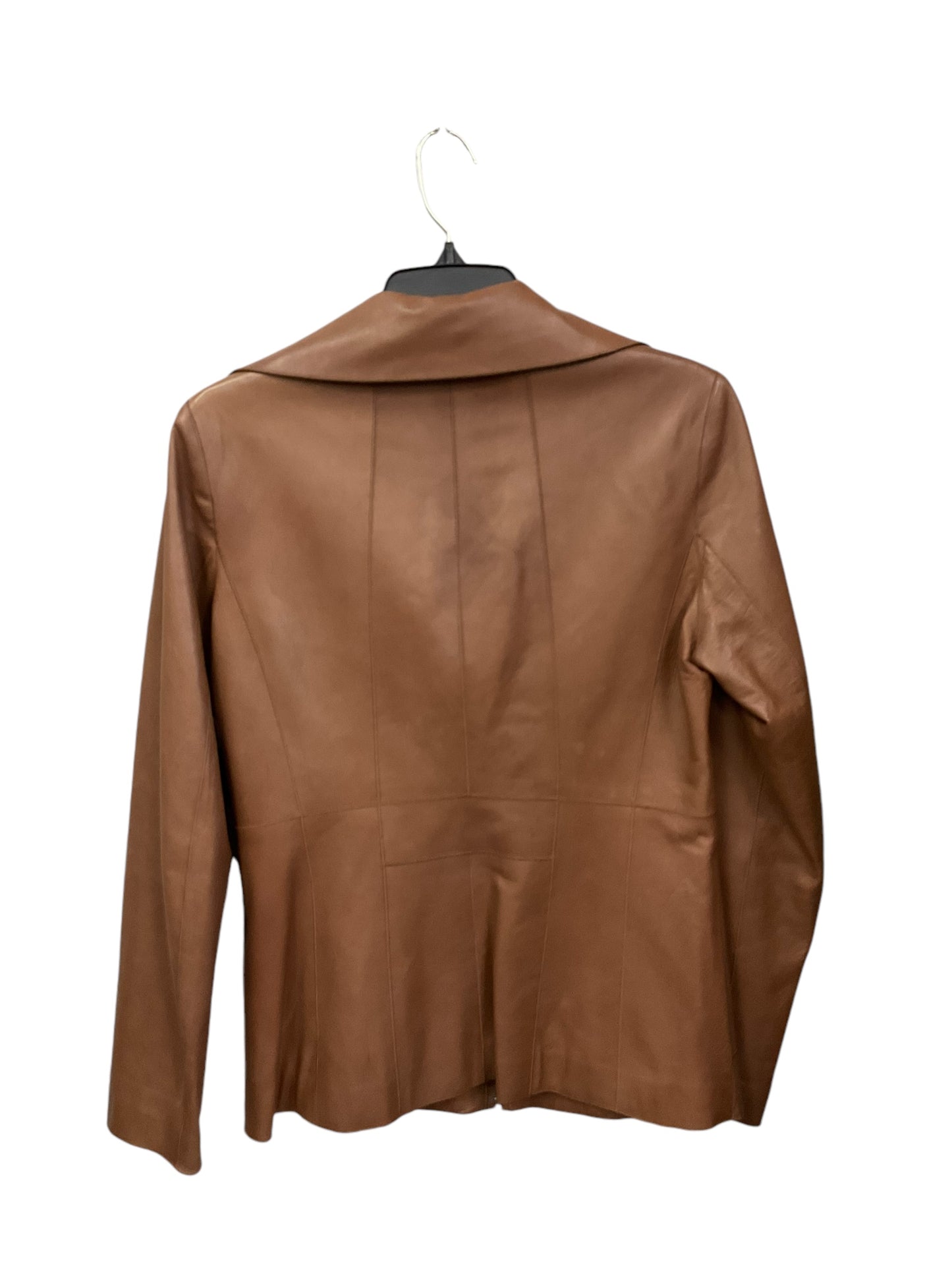 Jacket Leather By Cole-haan In Brown, Size: 4