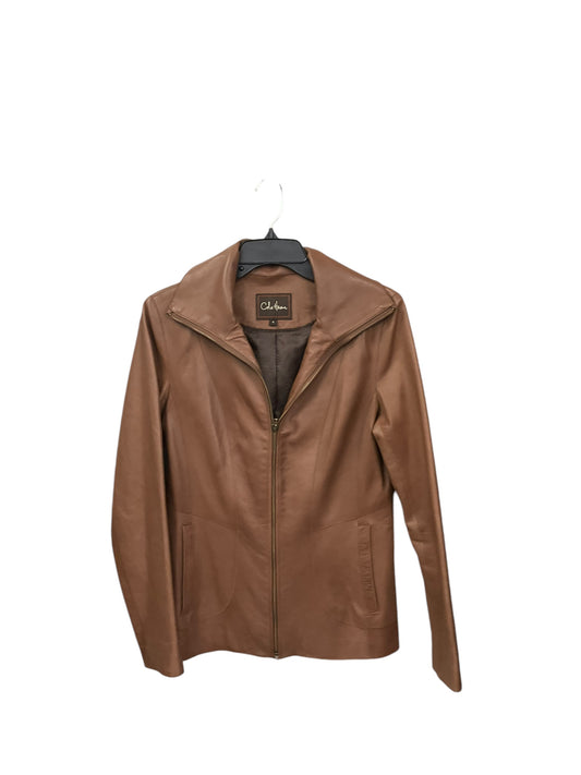 Jacket Leather By Cole-haan In Brown, Size: 4