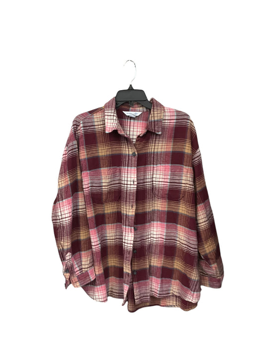 Blouse Long Sleeve By Old Navy In Plaid Pattern, Size: Xl