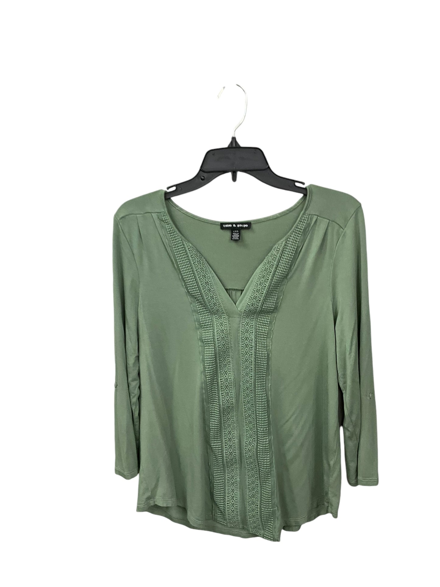 Top 3/4 Sleeve By Cable And Gauge In Green, Size: L