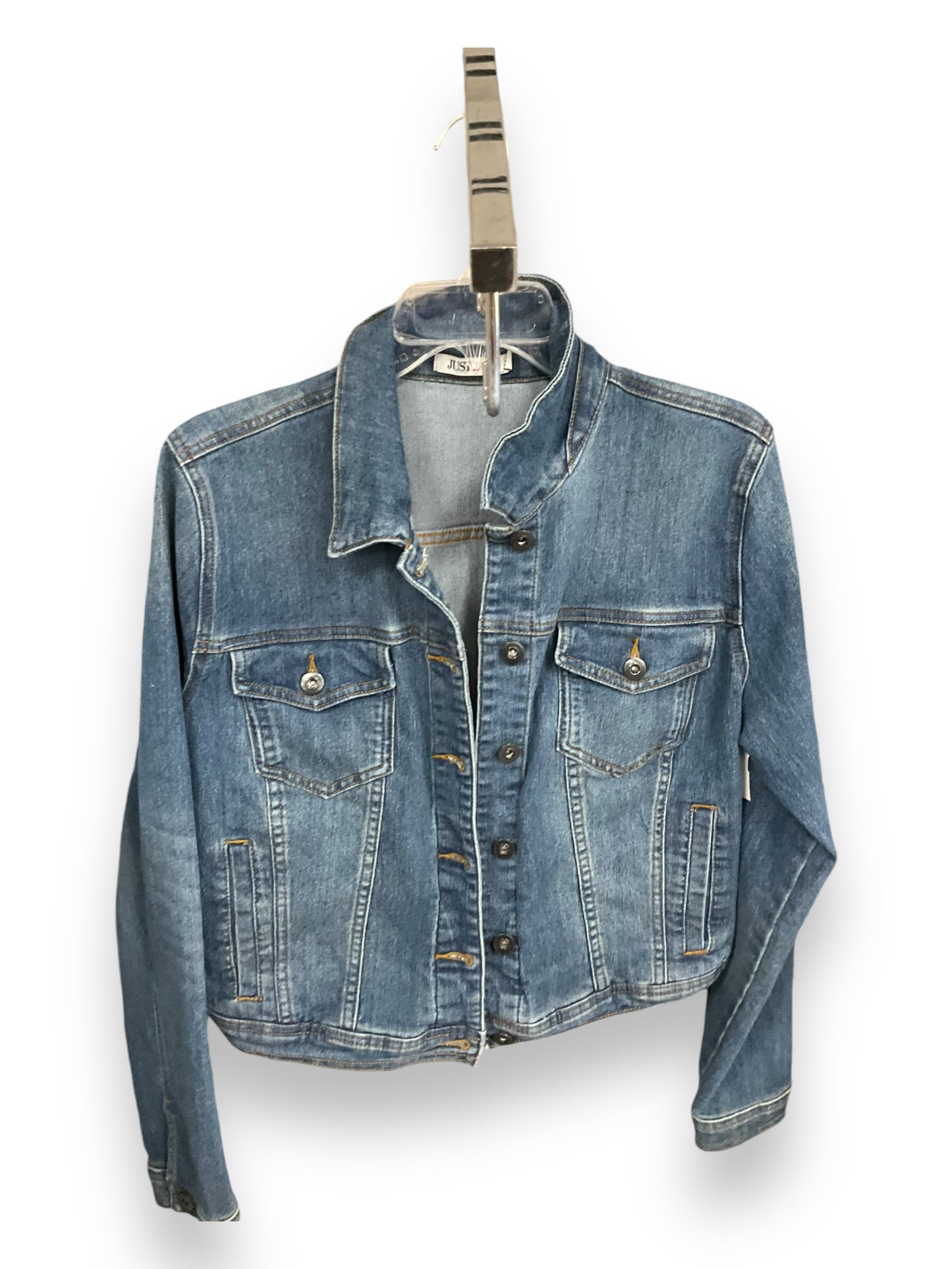 Jacket Denim By Just Fab In Blue Denim, Size: L