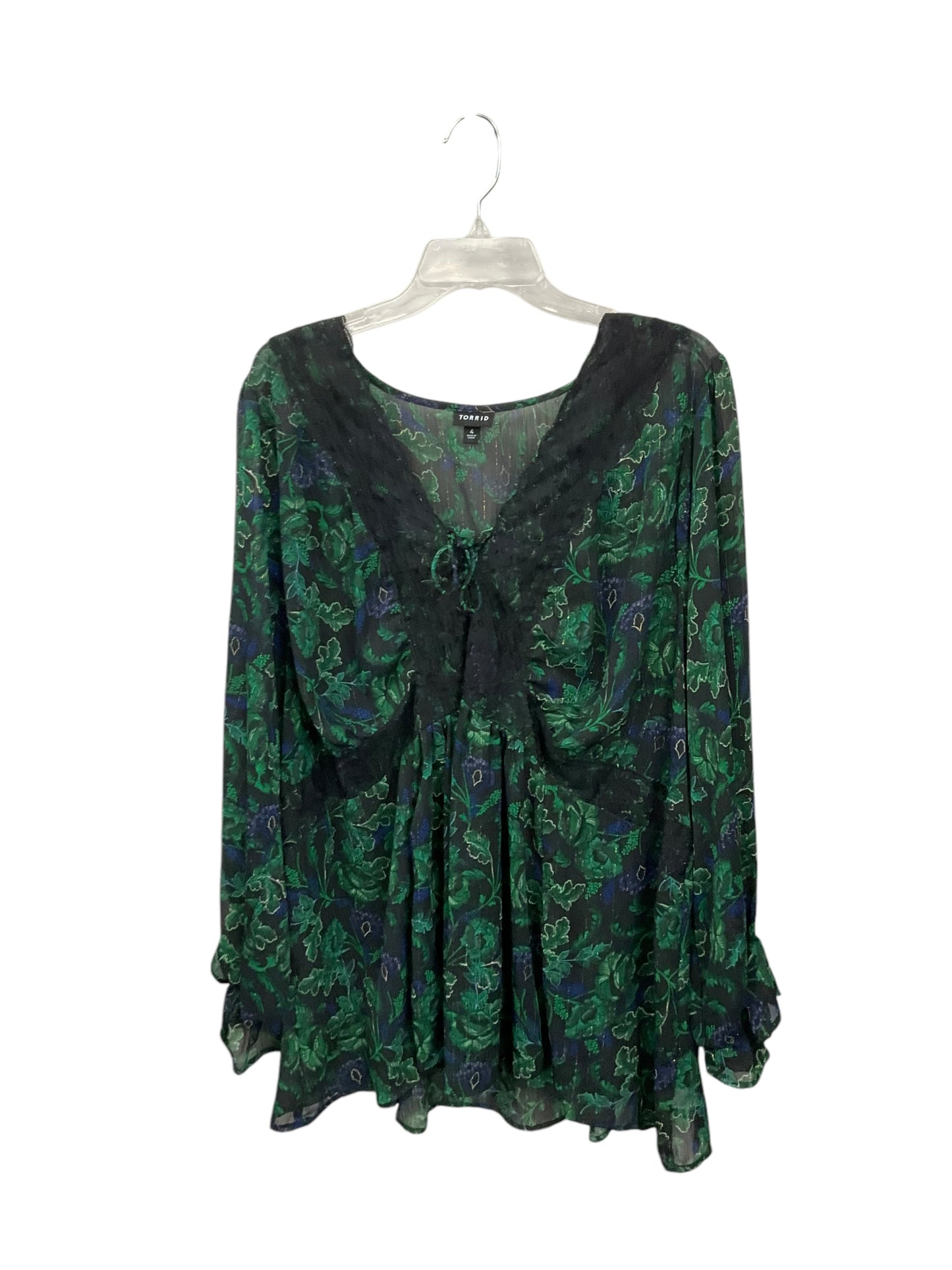 Top Long Sleeve By Torrid In Blue & Green, Size: 4x