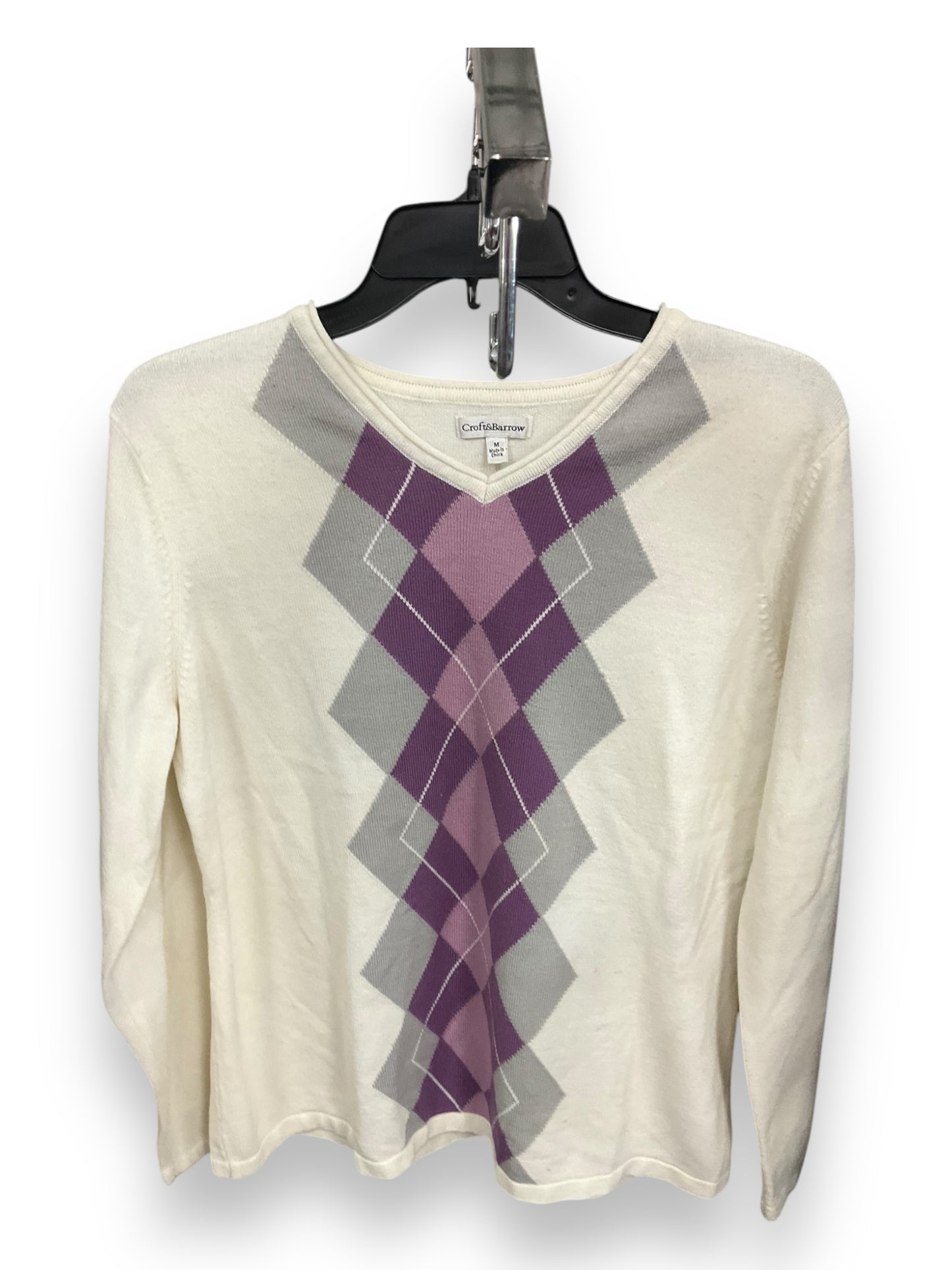 Sweater By Croft And Barrow In Purple & White, Size: M