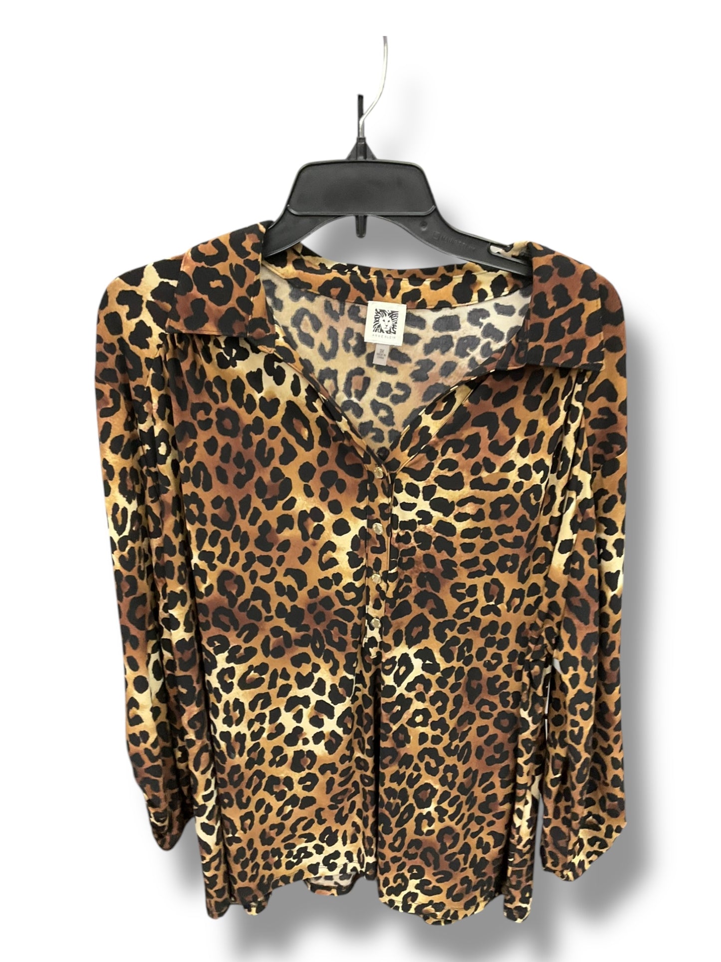 Top Long Sleeve By Anne Klein In Animal Print, Size: 3x