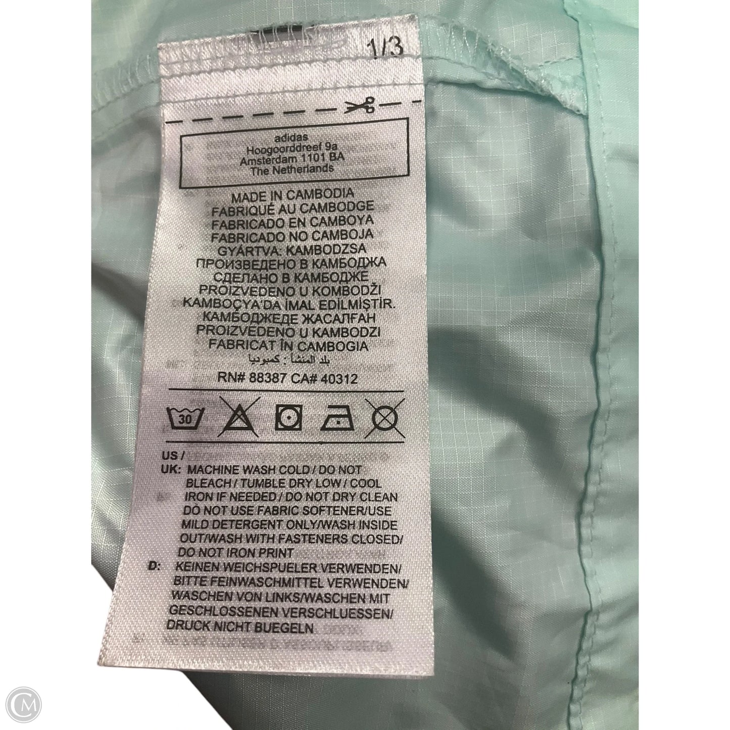 Jacket Windbreaker By Adidas In Aqua, Size: L