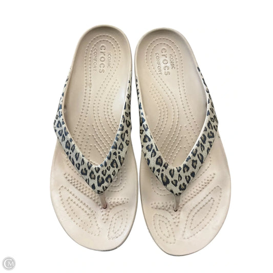 Sandals Flip Flops By Crocs In Animal Print, Size: 8