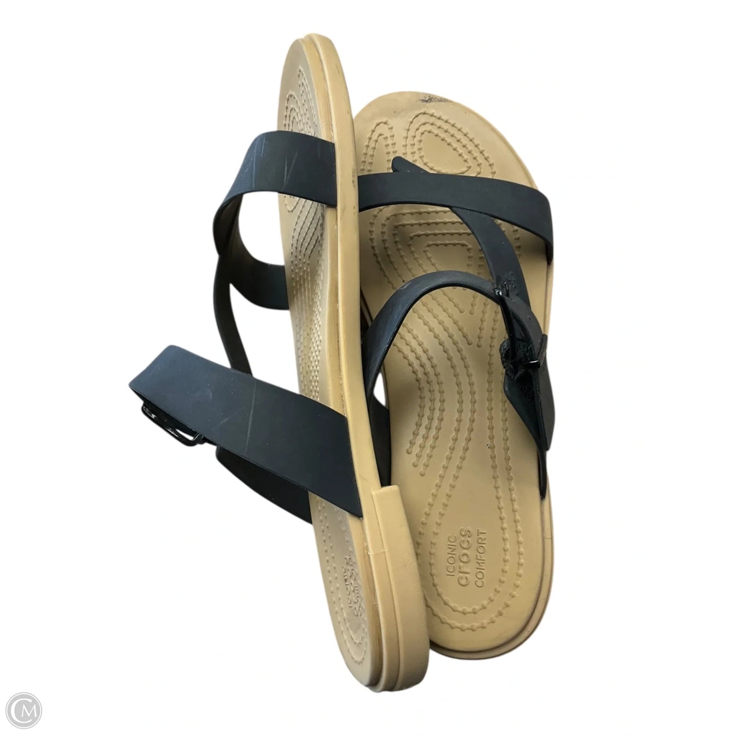 Sandals Flats By Crocs In Black, Size: 8