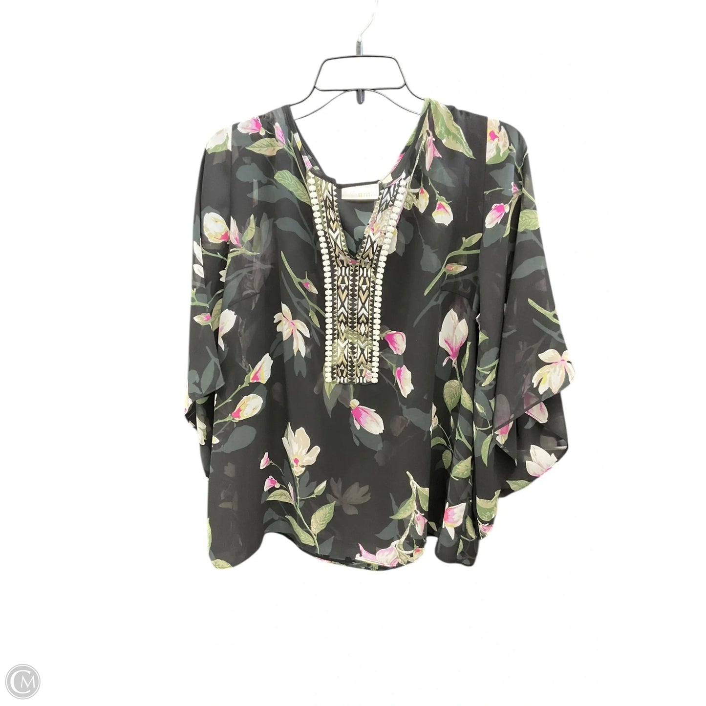 Top 3/4 Sleeve By Belle By Kim Gravel In Black & Green, Size: L