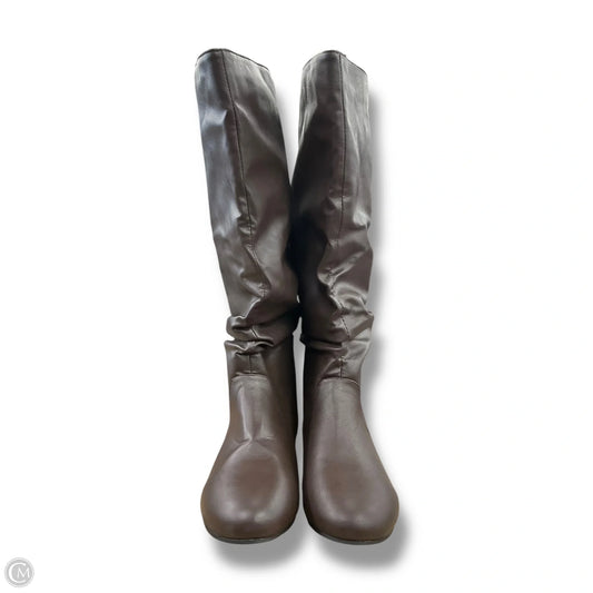 Boots Knee Heels By Clothes Mentor In Brown, Size: 11