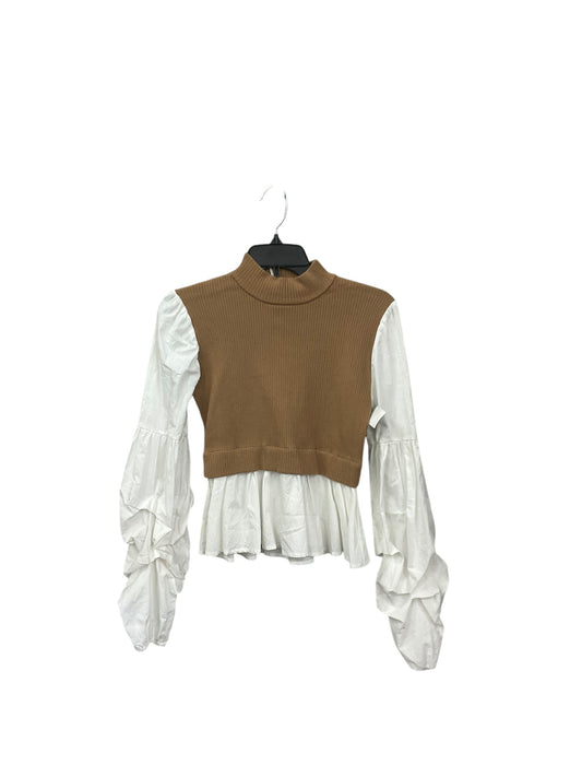 Top Long Sleeve By Clothes Mentor In Tan & White, Size: S