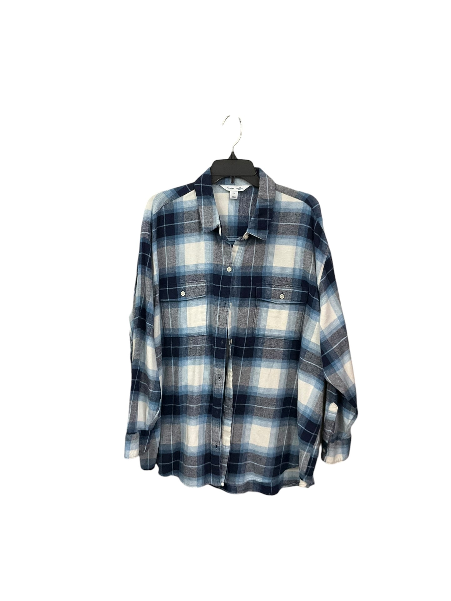 Blouse Long Sleeve By Old Navy In Plaid Pattern, Size: Xxl