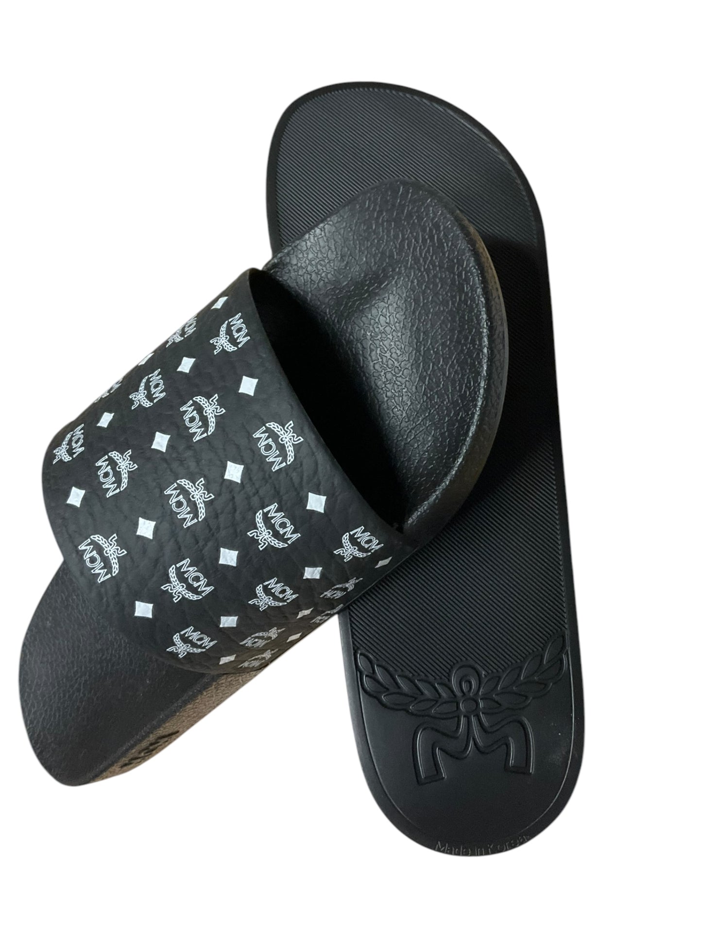 Sandals Luxury Designer By Mcm In Black & White, Size: 10