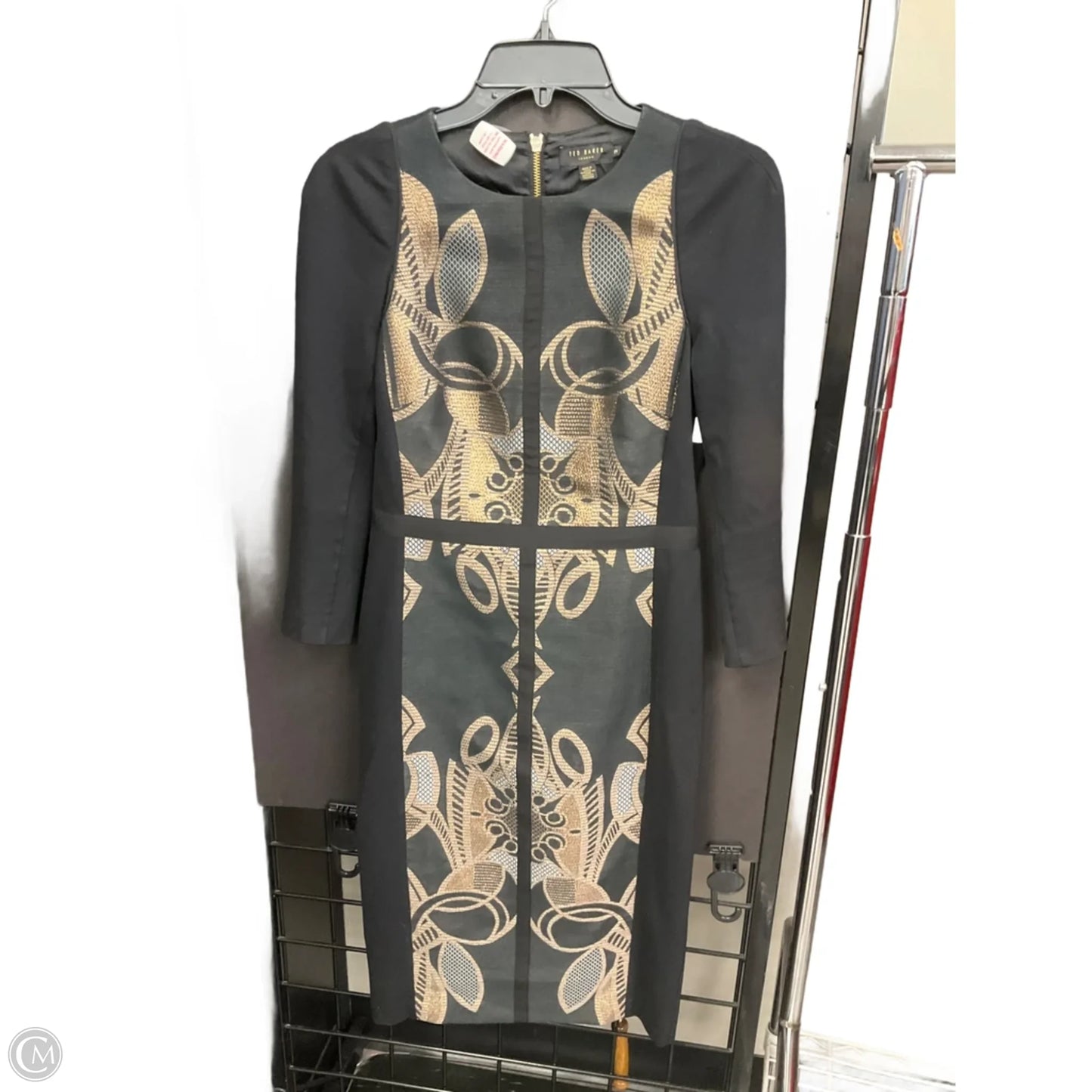 Dress Party Midi By Ted Baker In Black & Gold, Size: Xs