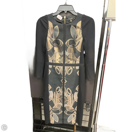 Dress Party Midi By Ted Baker In Black & Gold, Size: Xs