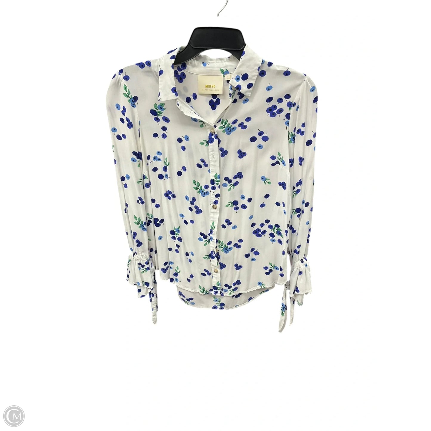 Blouse Long Sleeve By Maeve In Blue & White, Size: S