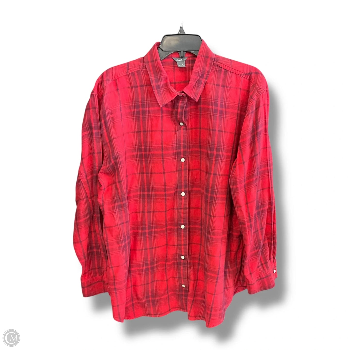 Blouse Long Sleeve By Eddie Bauer In Plaid Pattern, Size: Xl