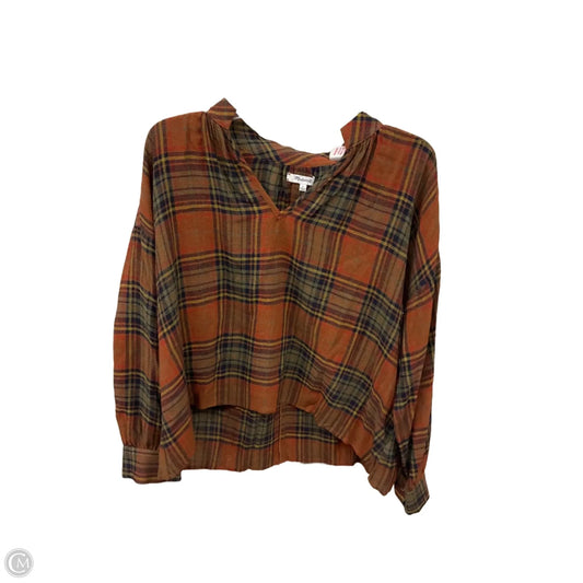 Top Long Sleeve By Madewell In Plaid Pattern, Size: L