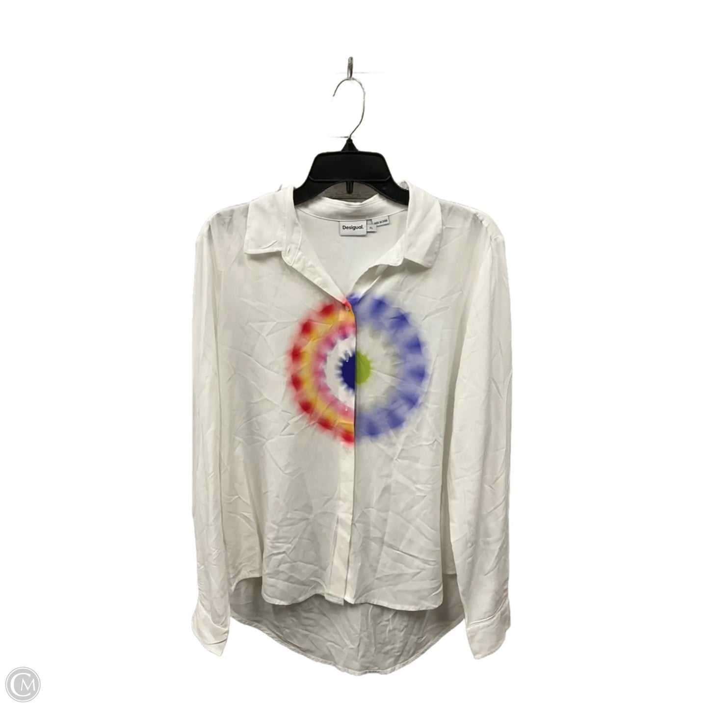 Blouse Long Sleeve By Desigual In White, Size: Xl